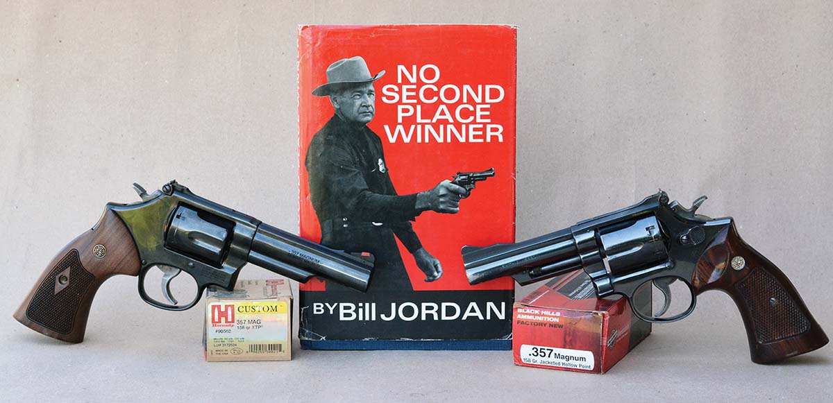 The Smith & Wesson Combat Magnum was introduced in 1955 and became the Model 19 in 1957. It was the brainchild of famous lawman, combat veteran and gun writer Bill Jordan. A current Model 19-10 (left), and a Model 19 (right) are shown.